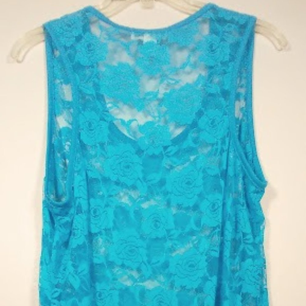 Derek Heart Plus Racerback Turqouise Stretch Lace Tank Sz: 2X - Picture 13 of 16
